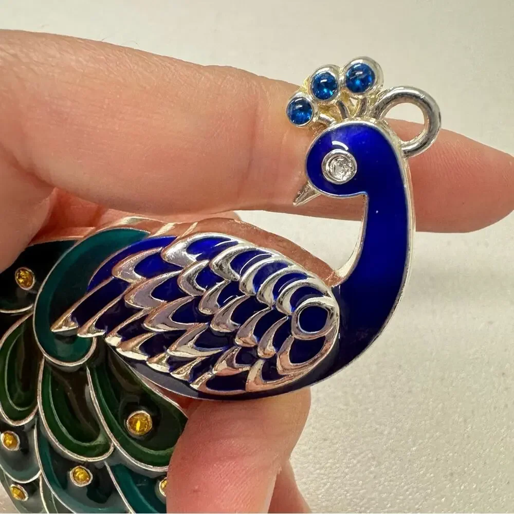 Harley Lewis Blue Green Peacock Bird Silver Tone Ornament Christmas Tree Holiday